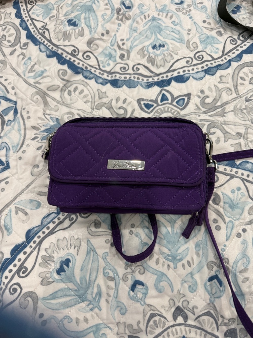 Vera Bradley Quilted Purple Crossbody Wallet. Fits iPhone 16